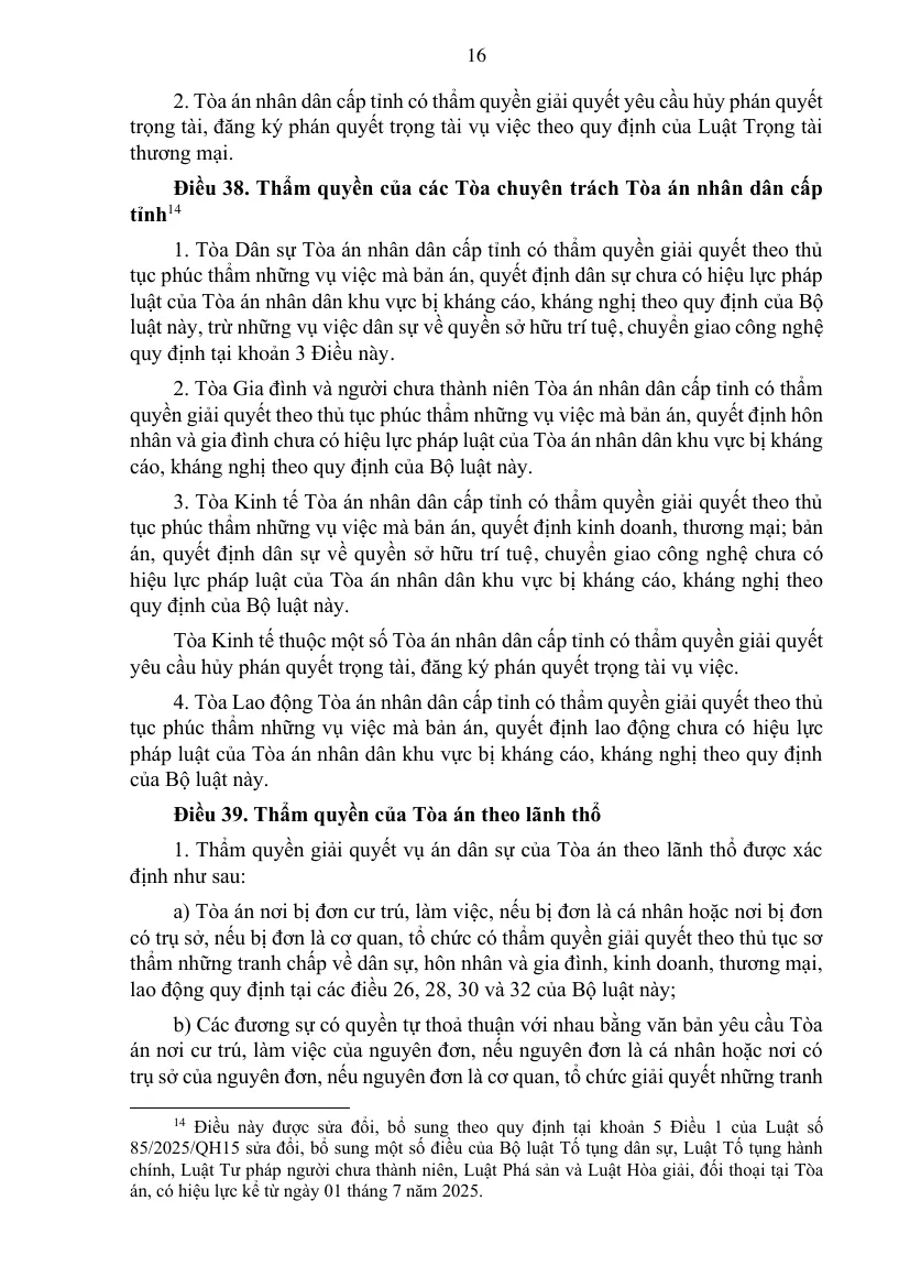 Printed page of the Civil Procedure Code with the article on which court hears a case by territory.