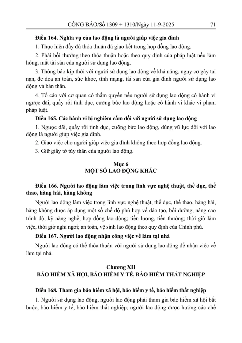 Printed Official Gazette page of the Labor Code with the duties of domestic workers and the acts forbidden to employers