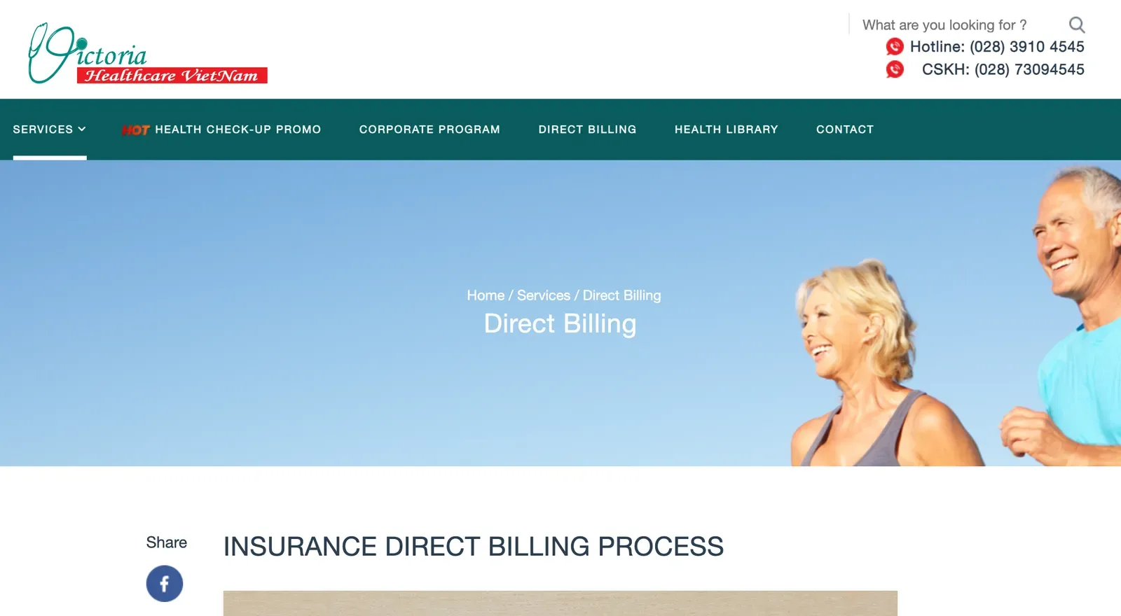 Victoria Healthcare Direct Billing page headed Insurance Direct Billing Process.