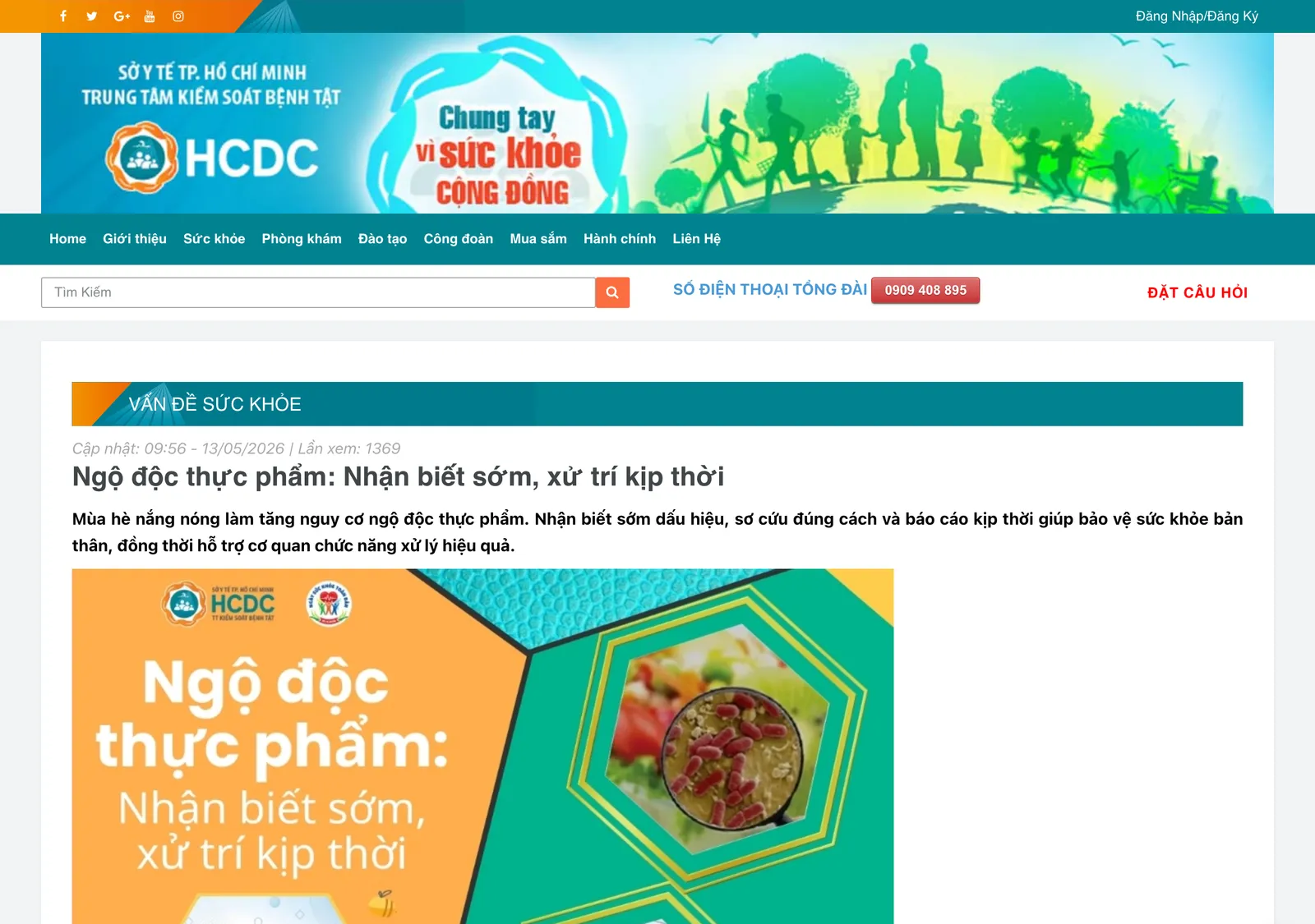 City health agency page titled Food poisoning: recognise early, handle in time, with an orange banner.