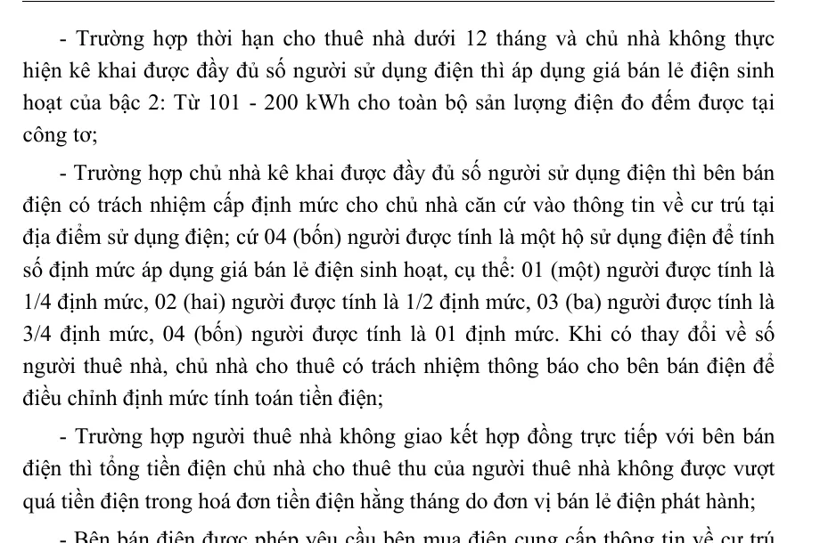 Page of the Ministry circular with the last sub-points for student and worker tenants, including the limit tied to the monthly bill and the quota by number of people.