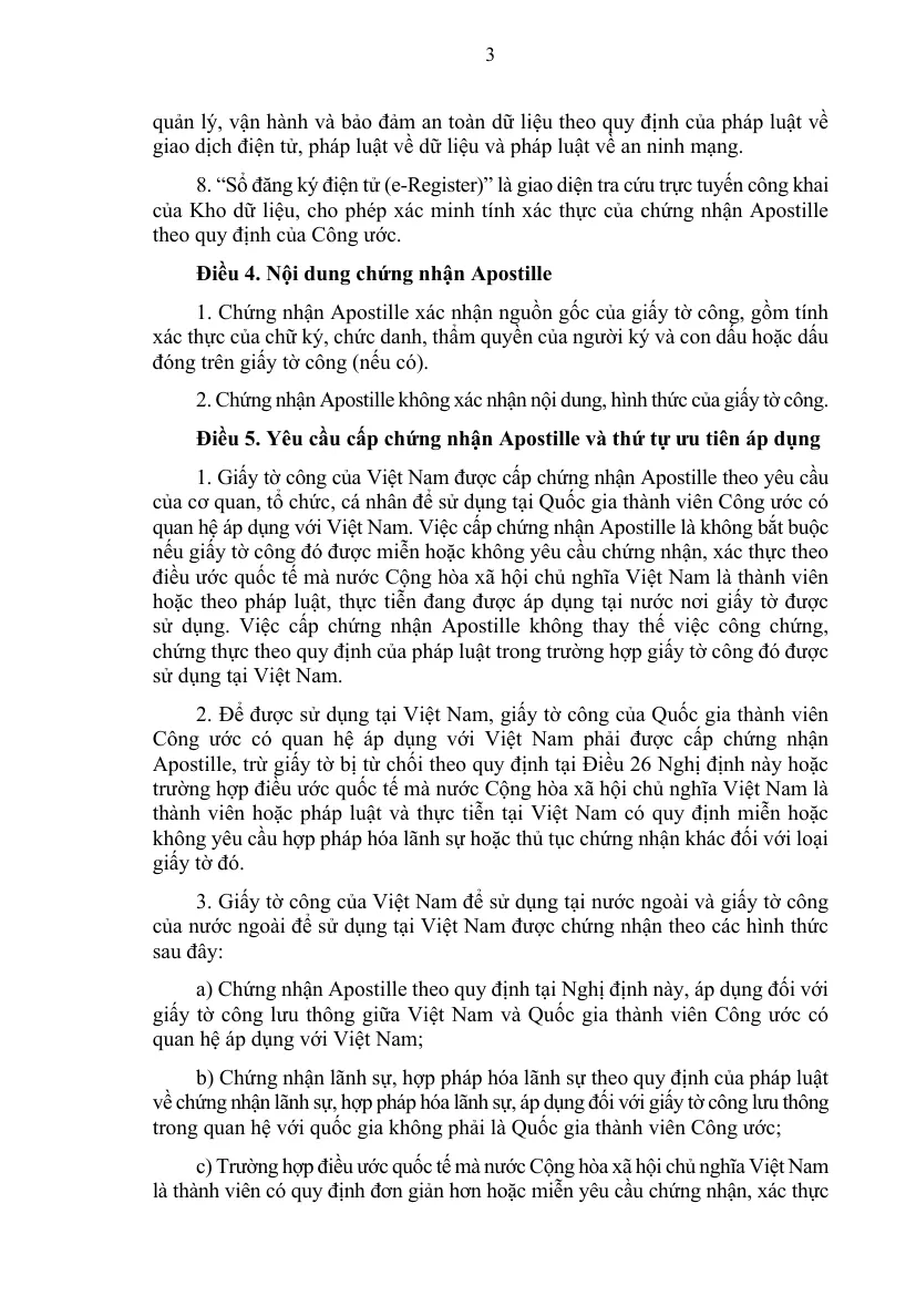 Printed page of the signed Apostille decree with the articles on what an Apostille confirms and on which stamp goes with which route.