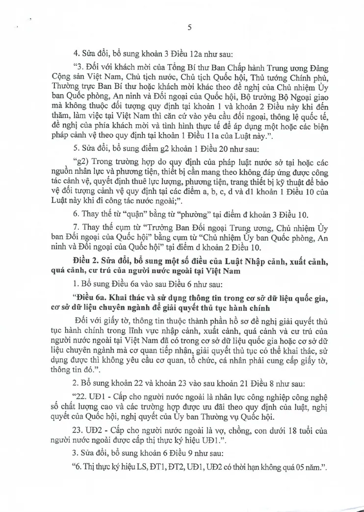 Printed page of the amending law with the new visa symbol definitions in numbered paragraphs